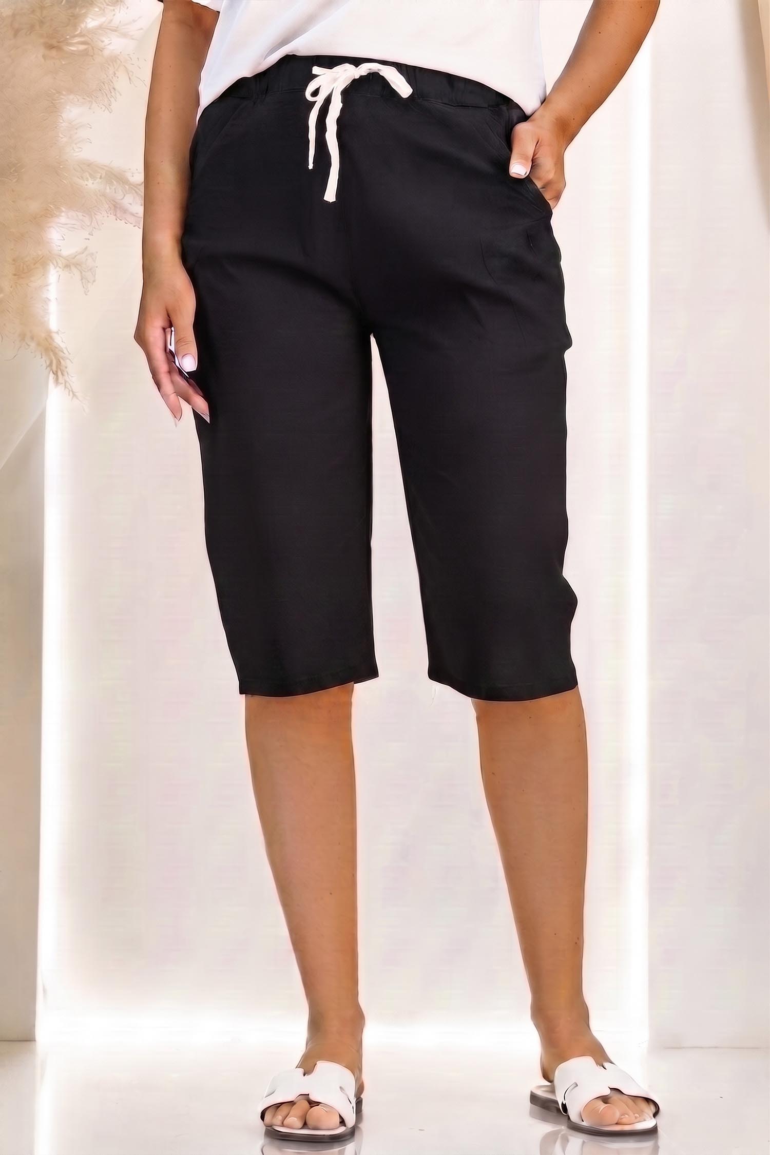Pantaloni din bumbac negri până la genunchi skinny cu buzunare 1 - StarShinerS.ro