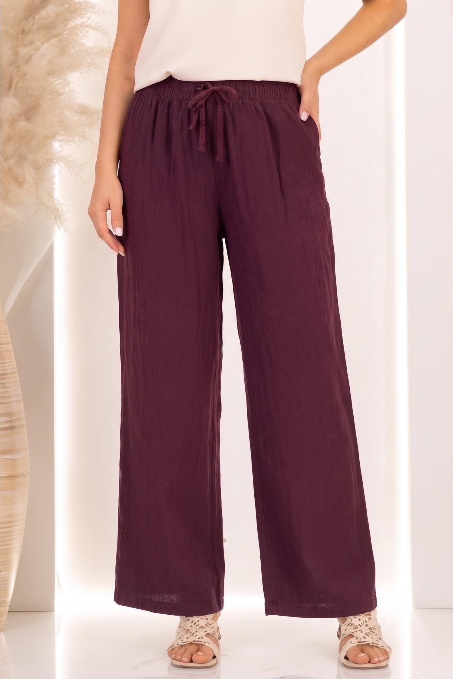 Pantaloni din bumbac visinii cu un croi drept si buzunare laterale 1 - StarShinerS.ro