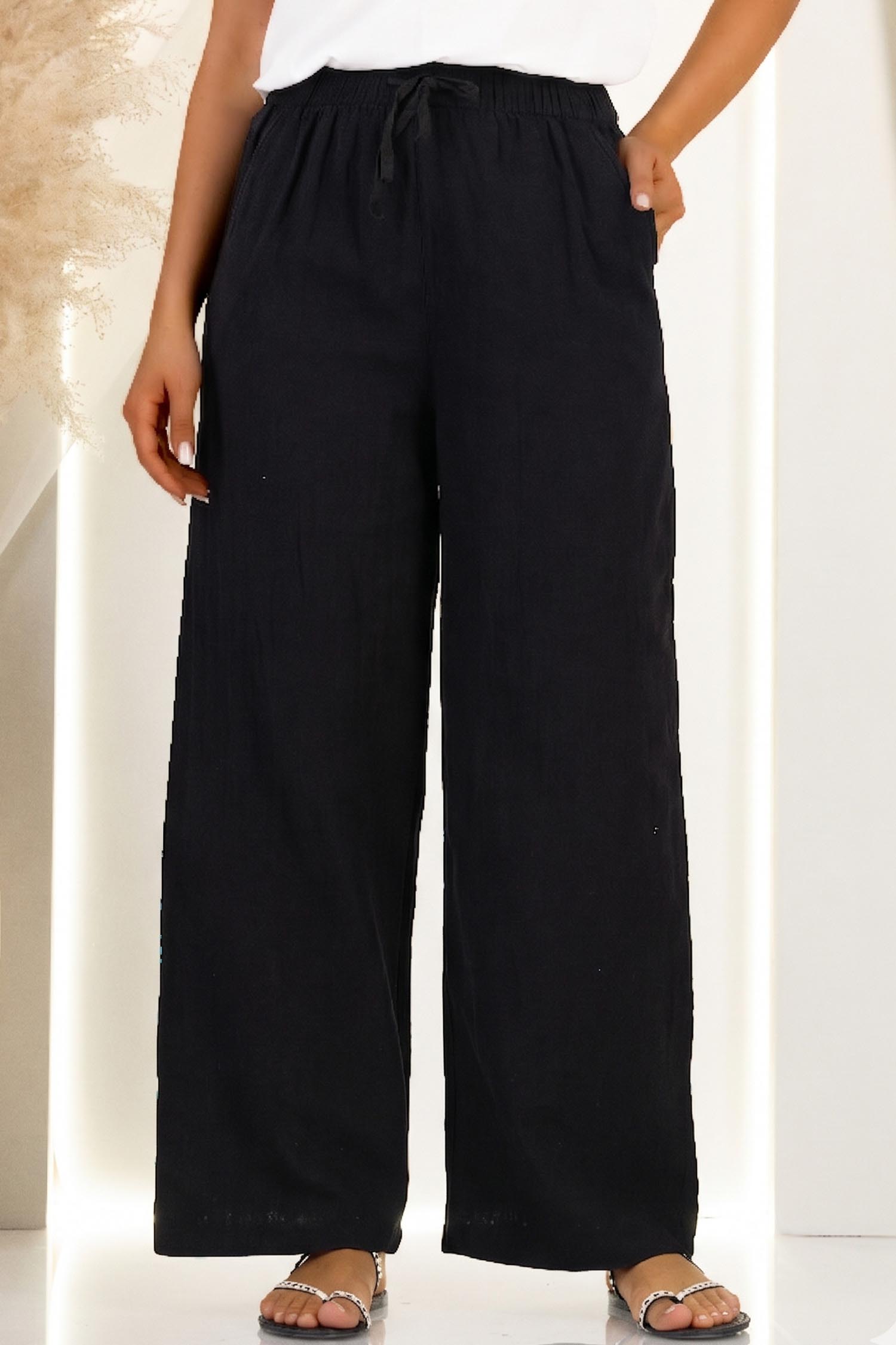Pantaloni din bumbac negri cu un croi drept si buzunare laterale 1 - StarShinerS.ro