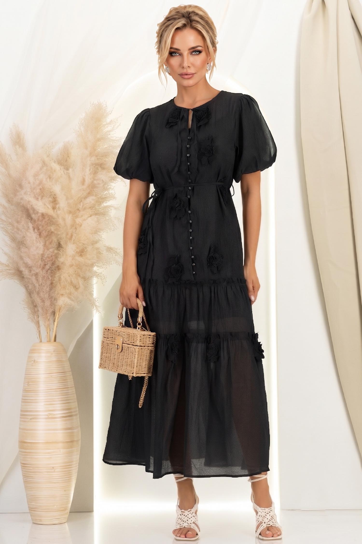 Rochie din material fin la atingere neagra midi cu croi larg 1 - StarShinerS.ro
