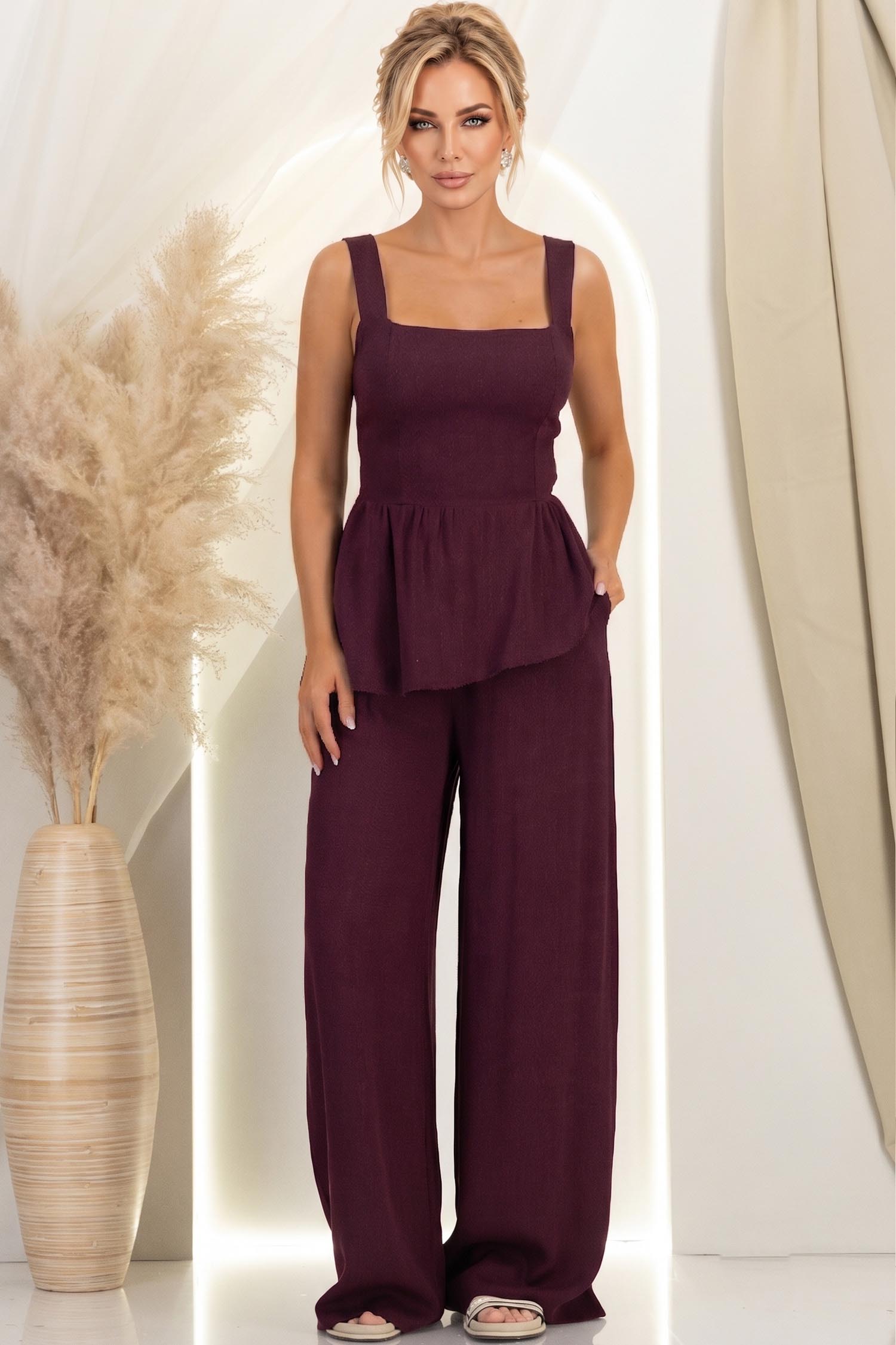 Compleu din viscoza visiniu cu croi larg si top cu peplum 1 - StarShinerS.ro