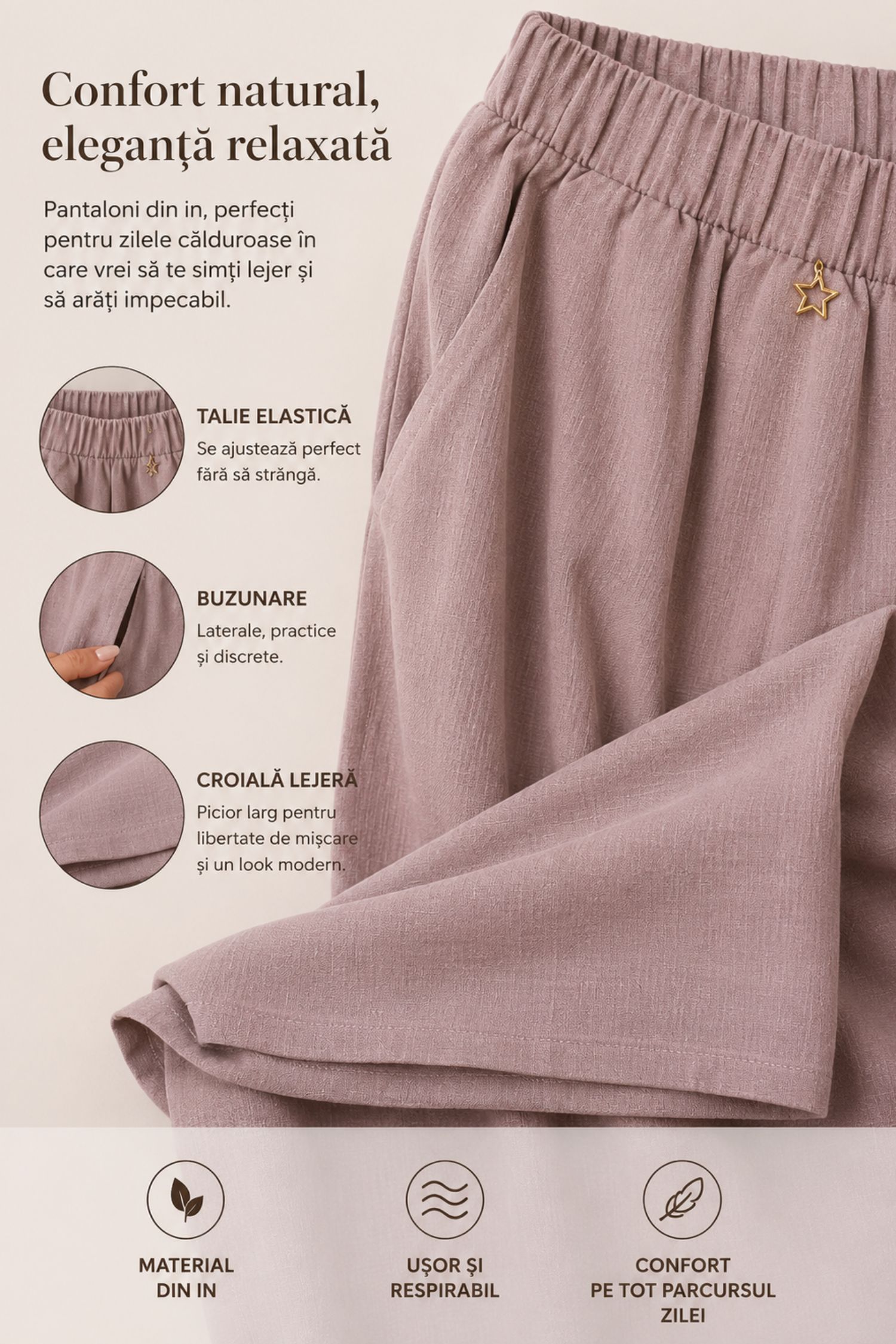 Pantaloni din viscoza si in mocha lungi cu buzunare- StarShinerS 1 - StarShinerS.ro