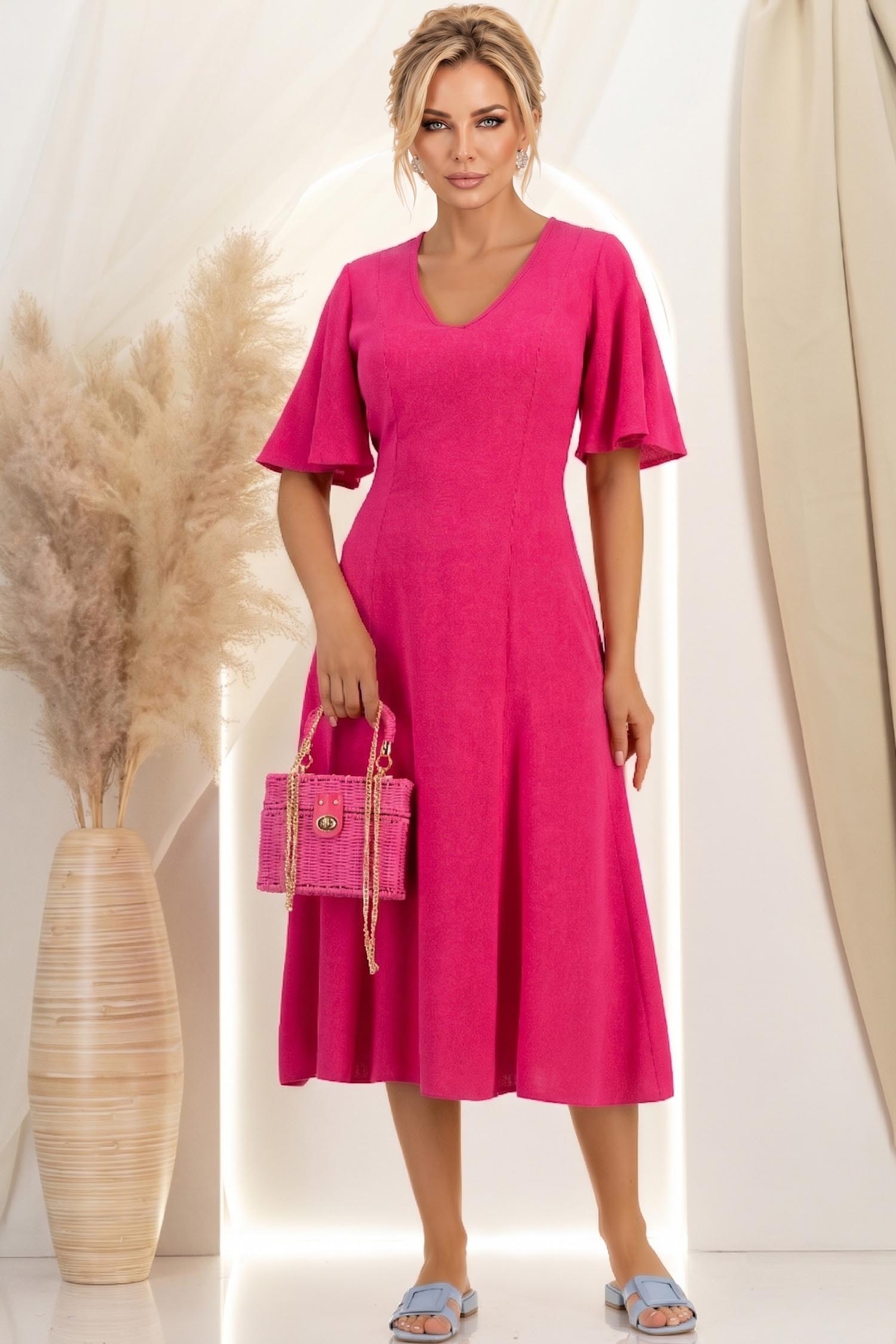Rochie din viscoza si in fuchsia midi in clini- StarShinerS 1 - StarShinerS.ro