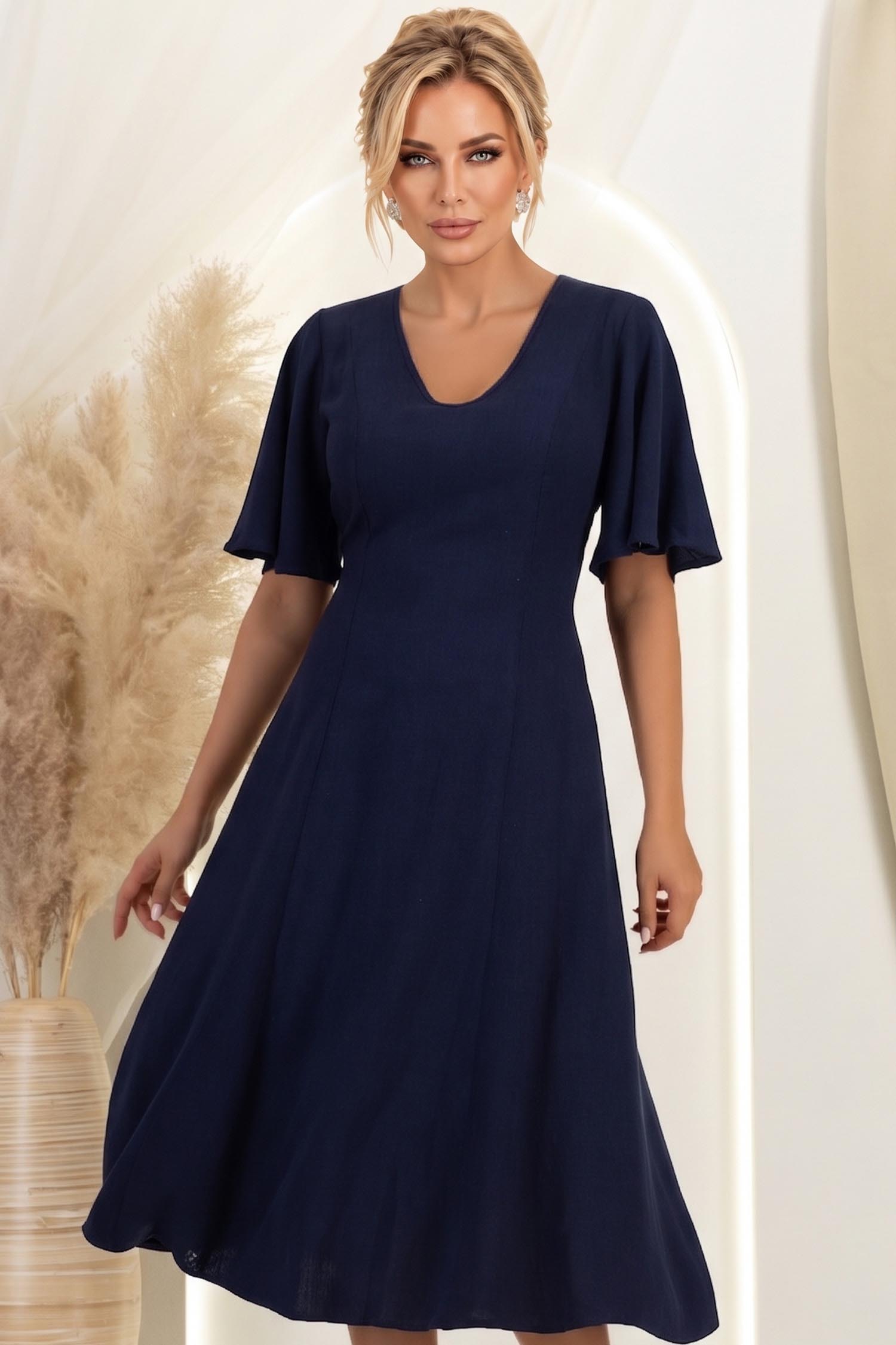 Rochie din viscoza si in bleumarin midi in clini- StarShinerS 1 - StarShinerS.ro