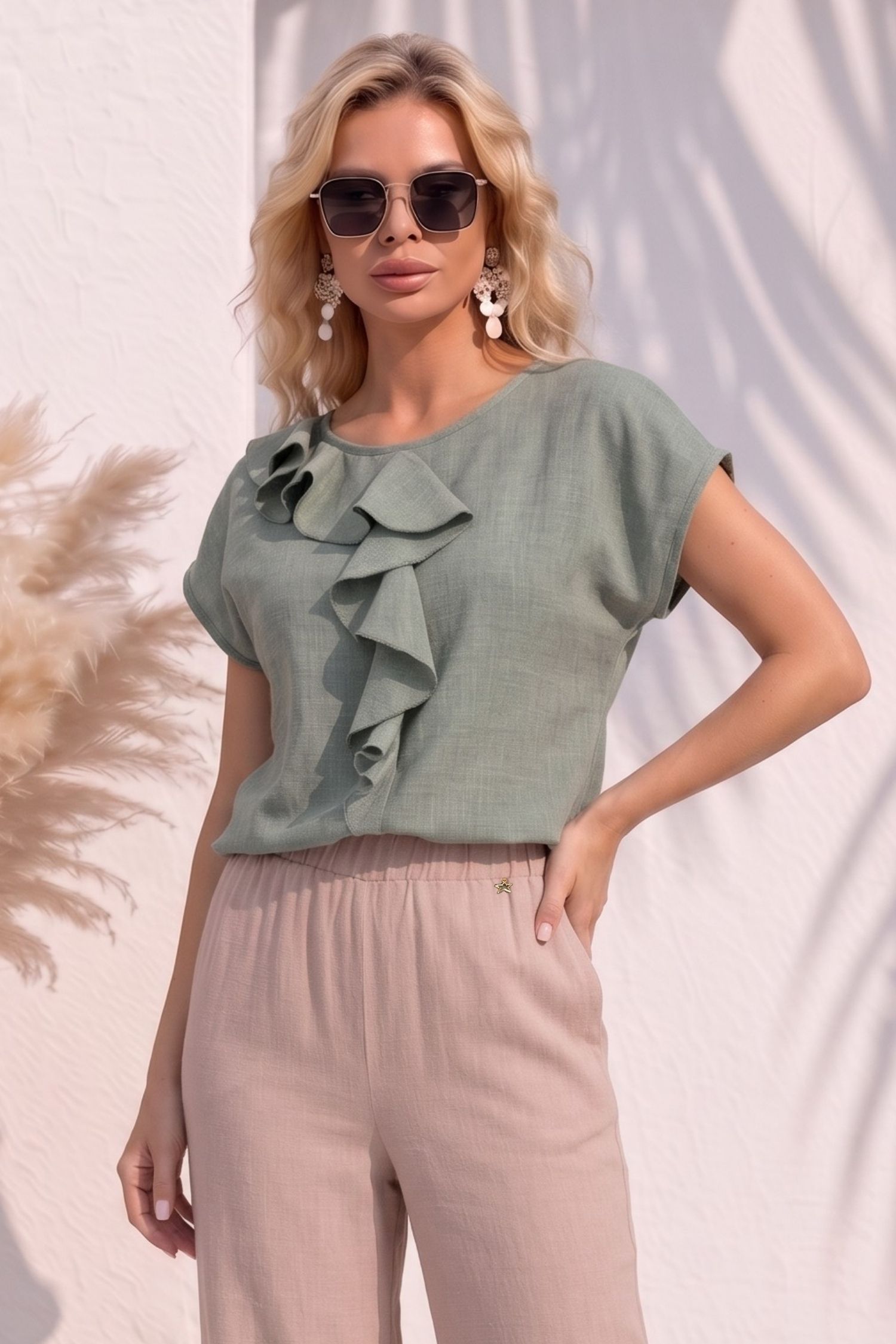 Bluza dama din viscoza si in kaki cu un croi larg - StarShinerS 1 - StarShinerS.ro