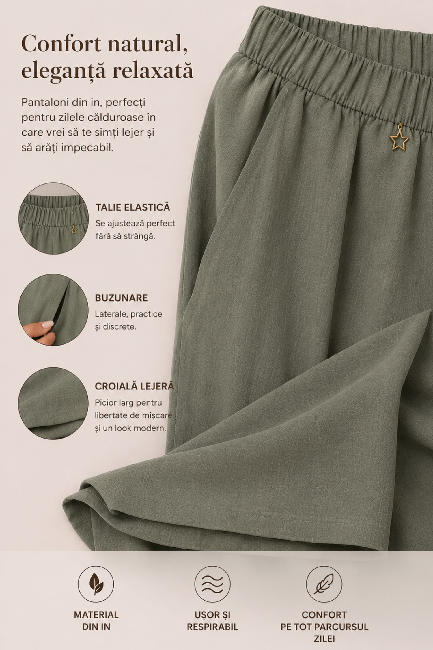 Pantaloni khaki din viscoza lung larg 1 - StarShinerS.ro