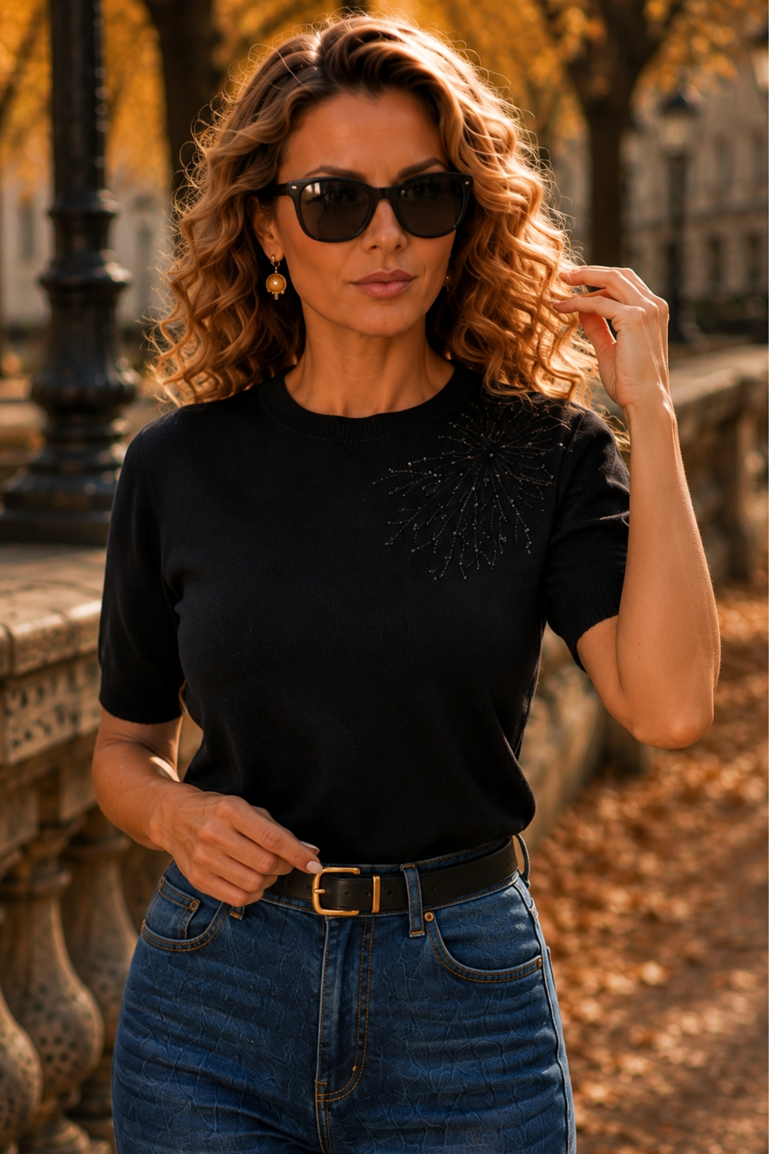 Bluza dama din tricot neagra cu croi larg si detaliu decorativ 1 - StarShinerS.ro