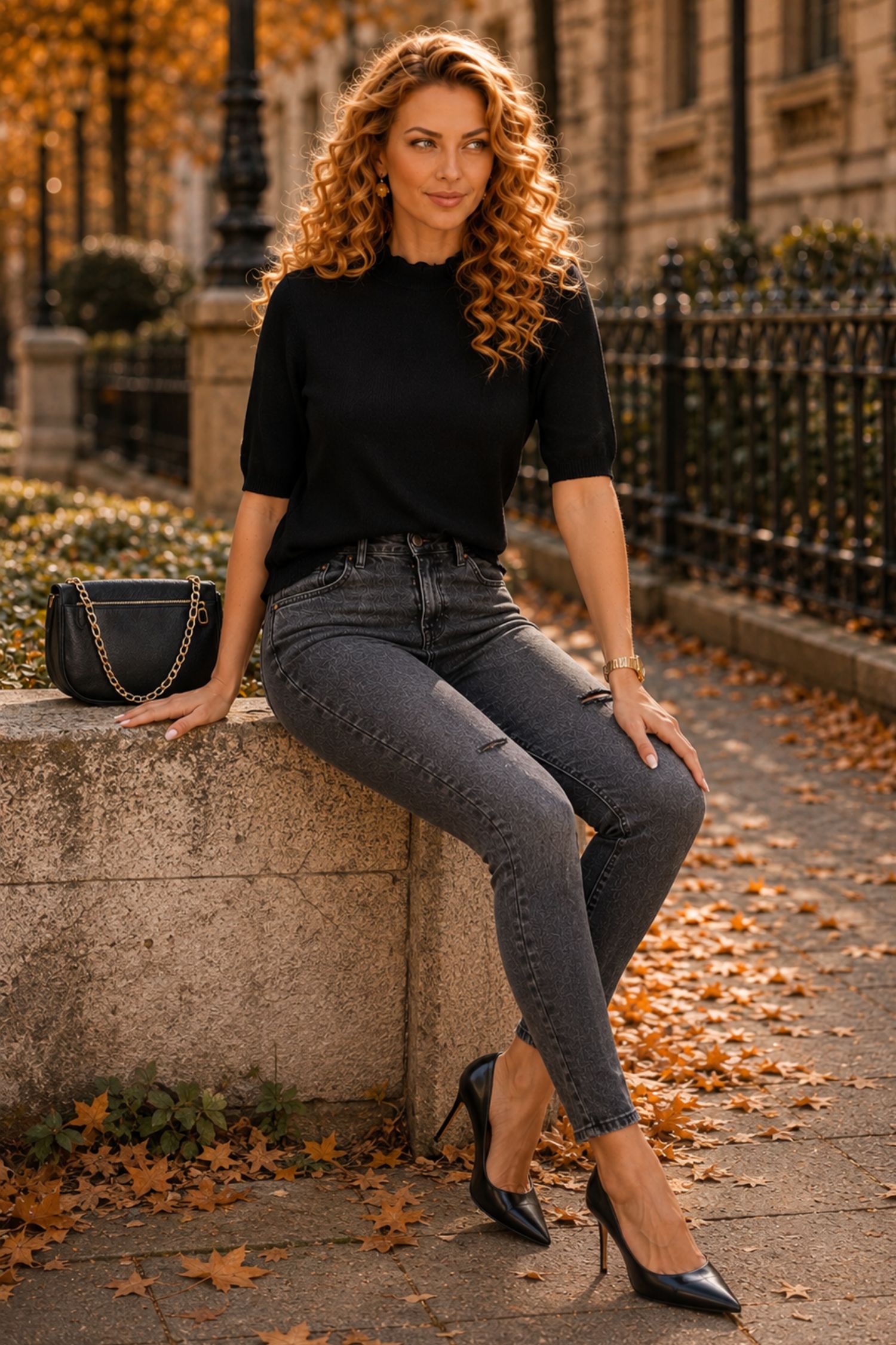 Bluza dama din tricot fin neagra cu un croi larg si guler cu aplicatii de dantela 1 - StarShinerS.ro