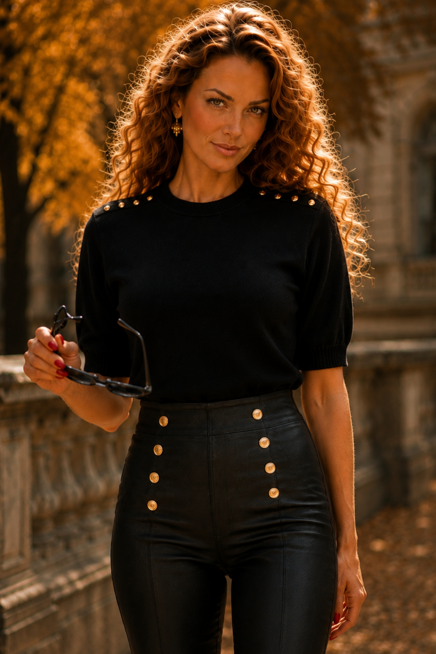 Bluza dama din tricot fin neagra cu un croi larg si nasturi decorativi aurii 1 - StarShinerS.ro