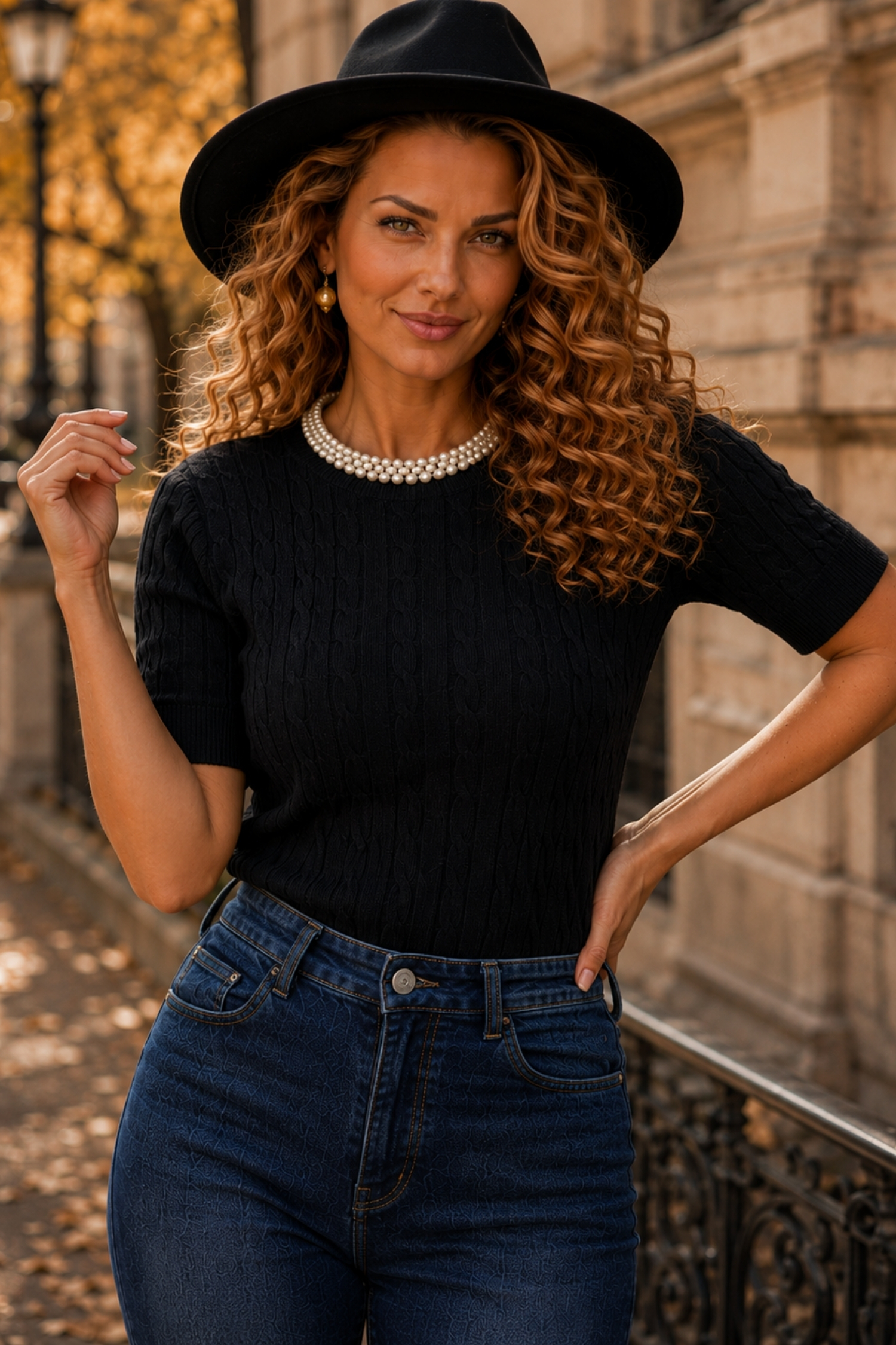 Bluza dama din tricot fin neagra cu un croi larg accesorizata cu perle si pietre strass 1 - StarShinerS.ro