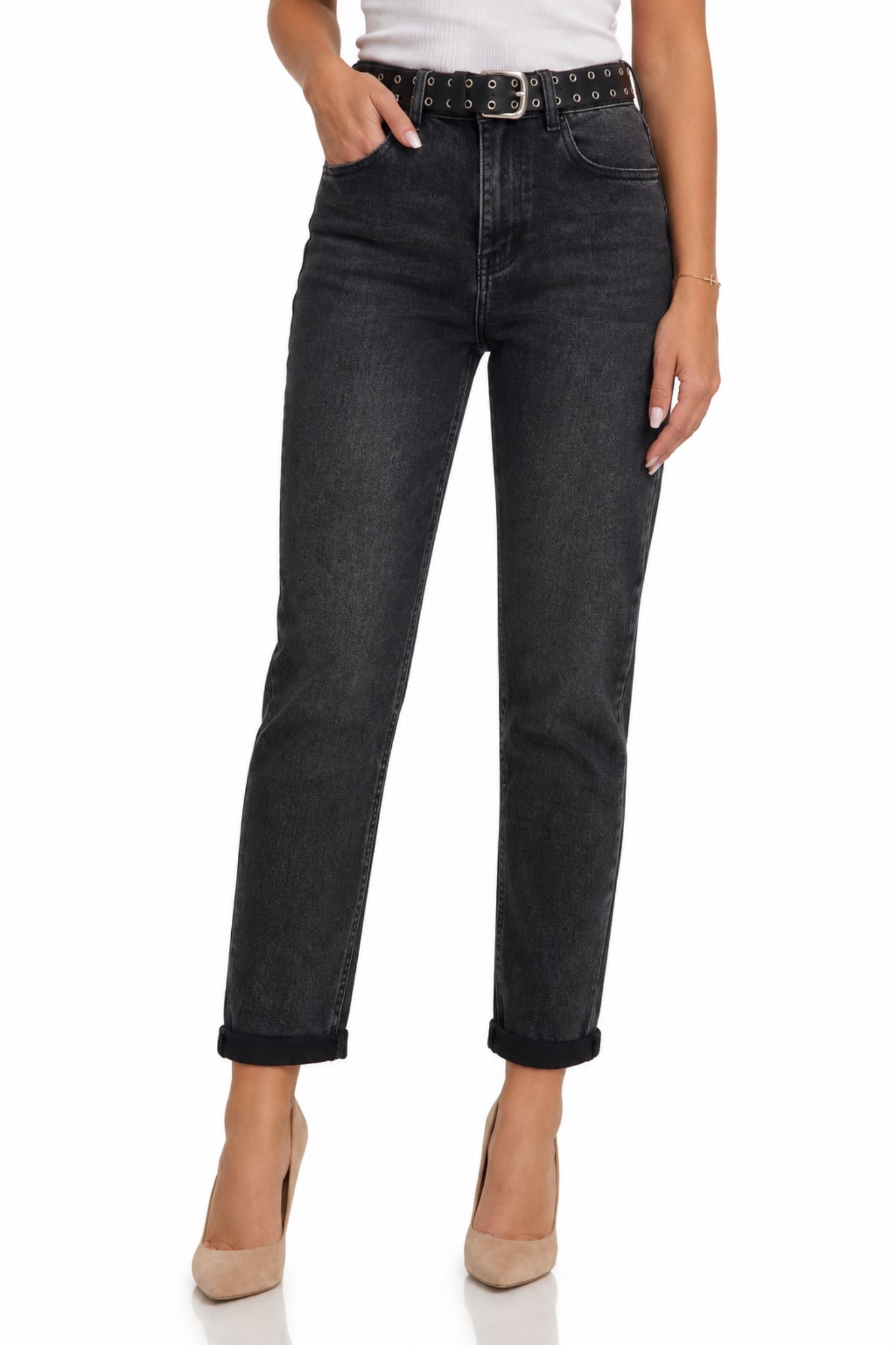 Blugi negru din viscoza lung skinny 1 - StarShinerS.ro