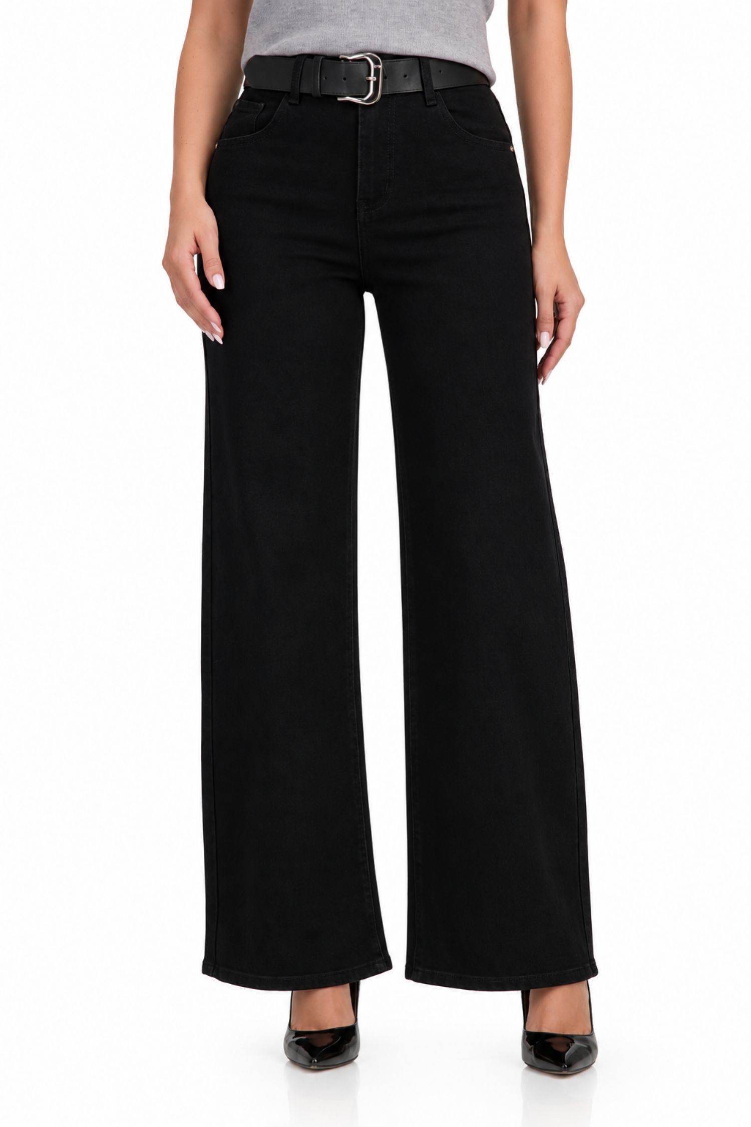 Blugi negru din denim lung larg 1 - StarShinerS.ro