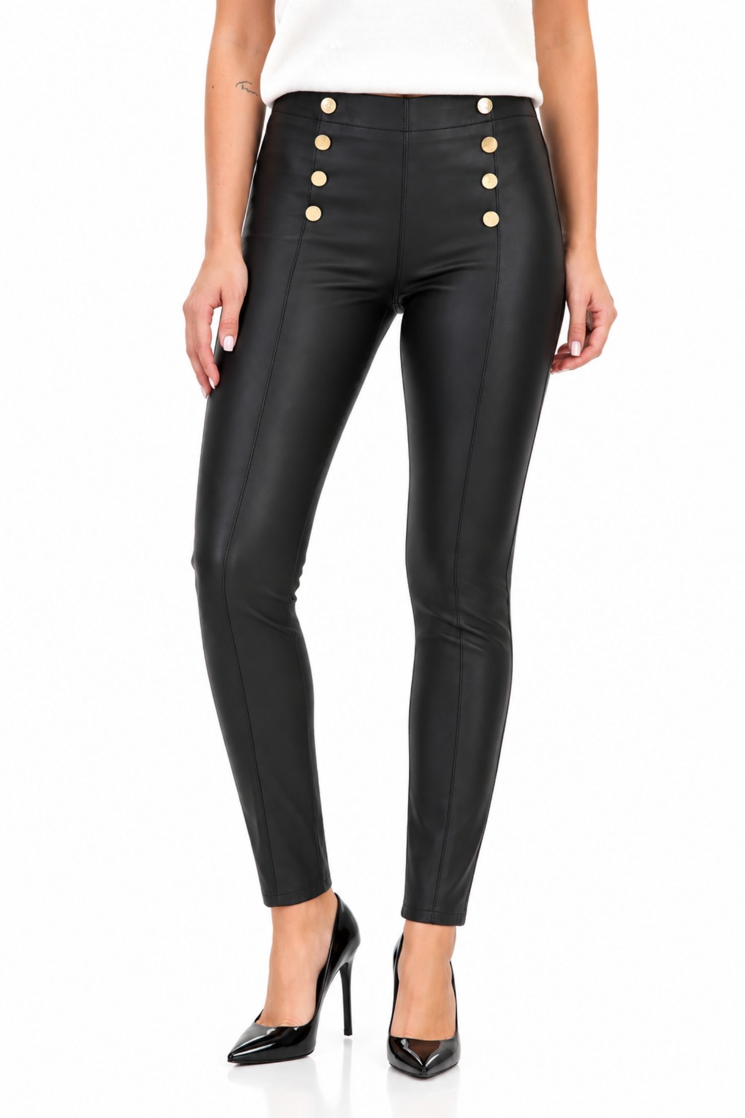 Fekete szűkülő szárú műbőr leggings 1 - StarShinerS.hu