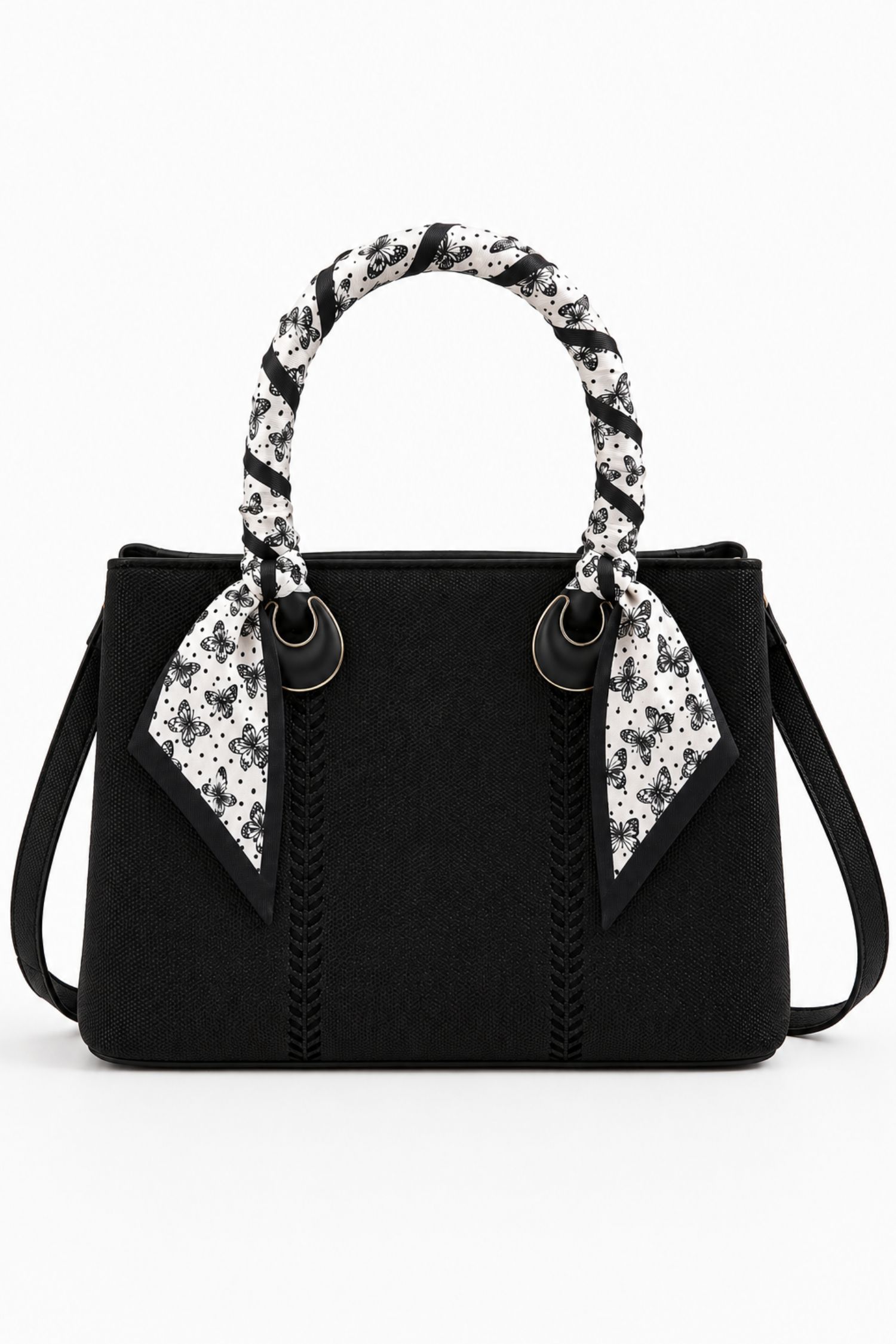 Geanta dama din piele ecologica neagra accesorizata cu esarfa 1 - StarShinerS.ro
