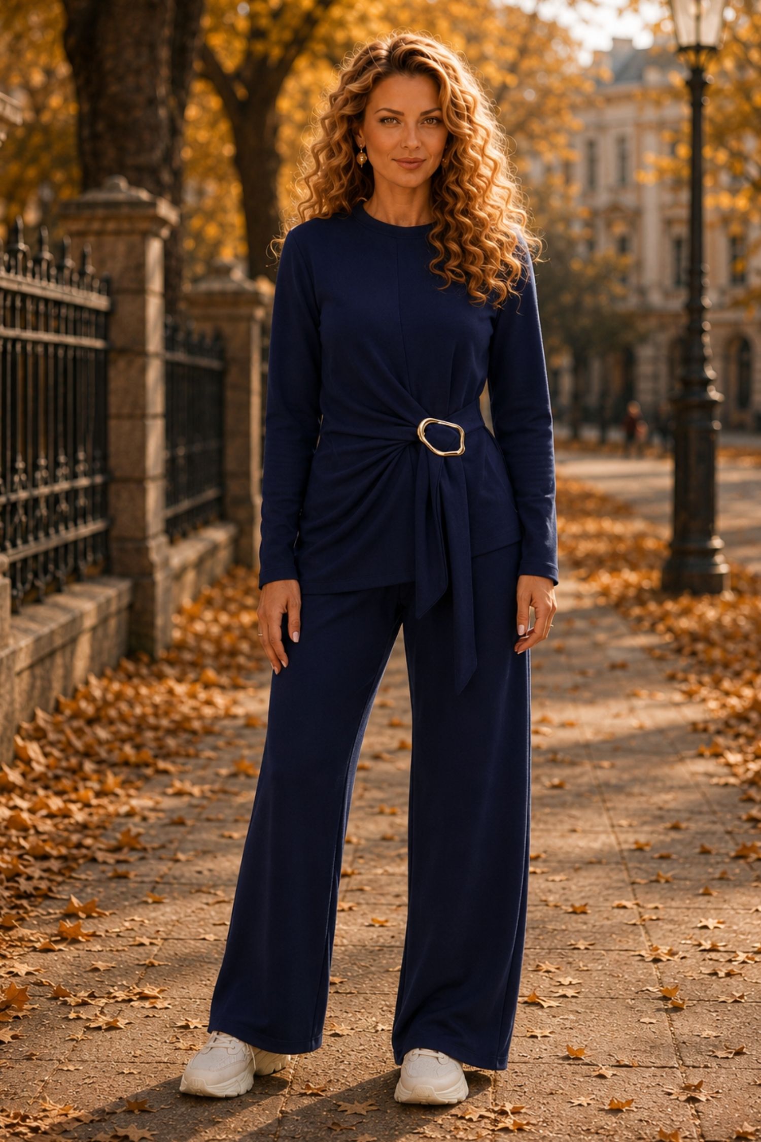 Compleu din modal bleumarin cu un croi larg si accesoriu auriu- SunShine 1 - StarShinerS.ro