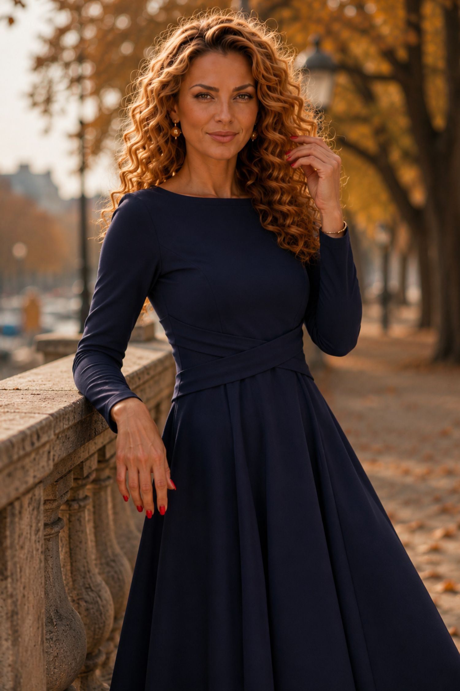 Rochie din jersey cu viscoza bleumarin midi in clos cu detalii frontale- StarShinerS 1 - StarShinerS.ro