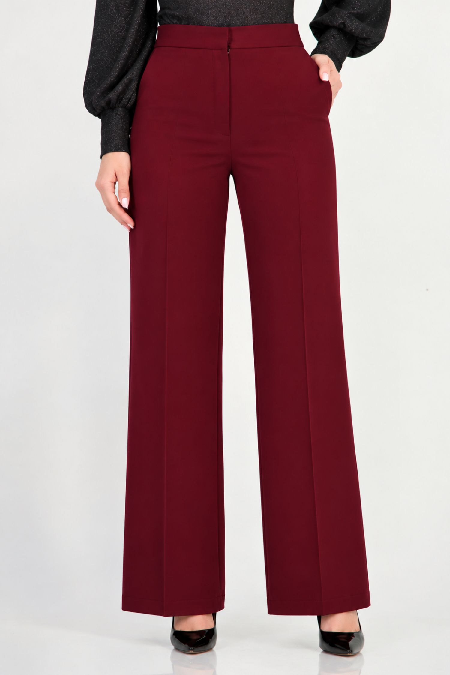Pantaloni drepti visinii lungi din stofa elastica si viscoza 1 - StarShinerS.ro