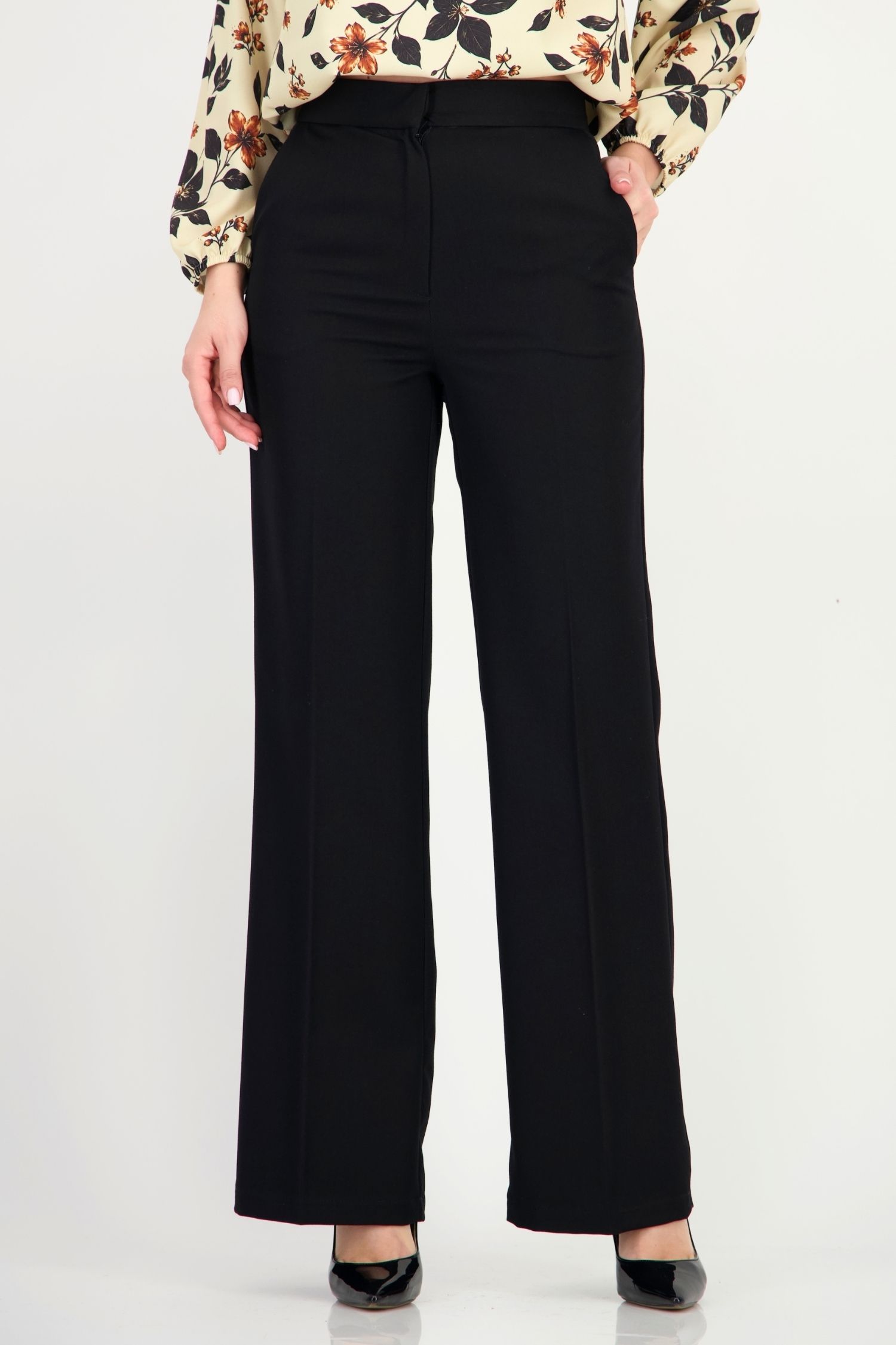 Pantaloni negru din stofa elastica si viscoza lung drept 1 - StarShinerS.ro