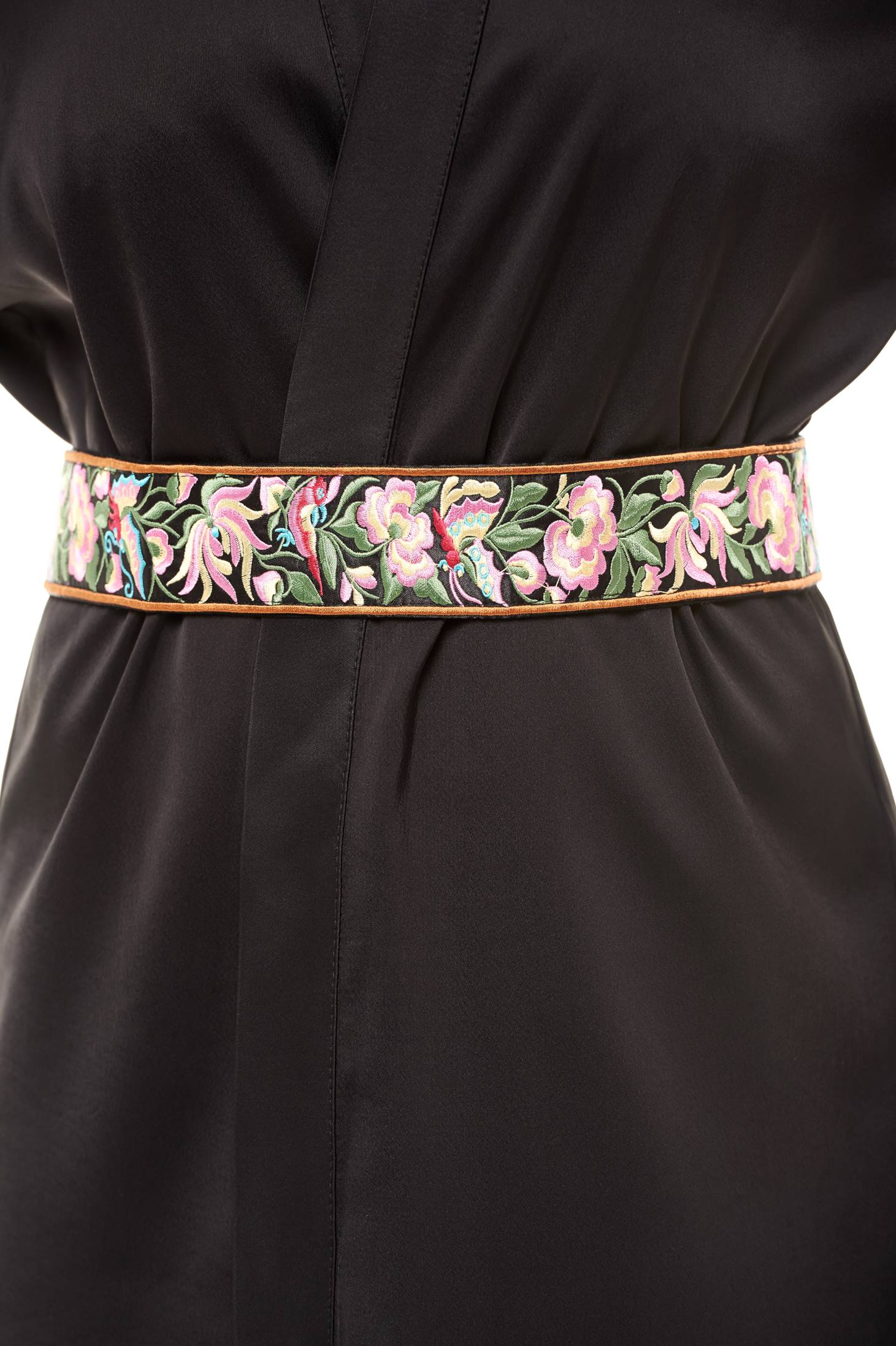 Curea StarShinerS neagra brodata cu imprimeuri florale