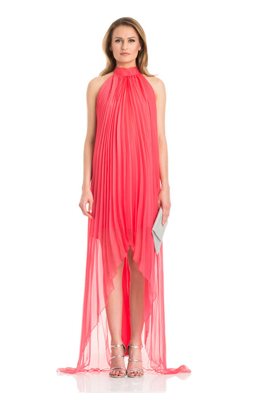 Daniella Cristea asymmetrical coral sleeveless bareback dress