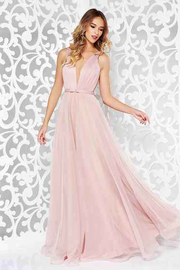 Ana Radu occasional net rosa dress with v-neckline bow accessory