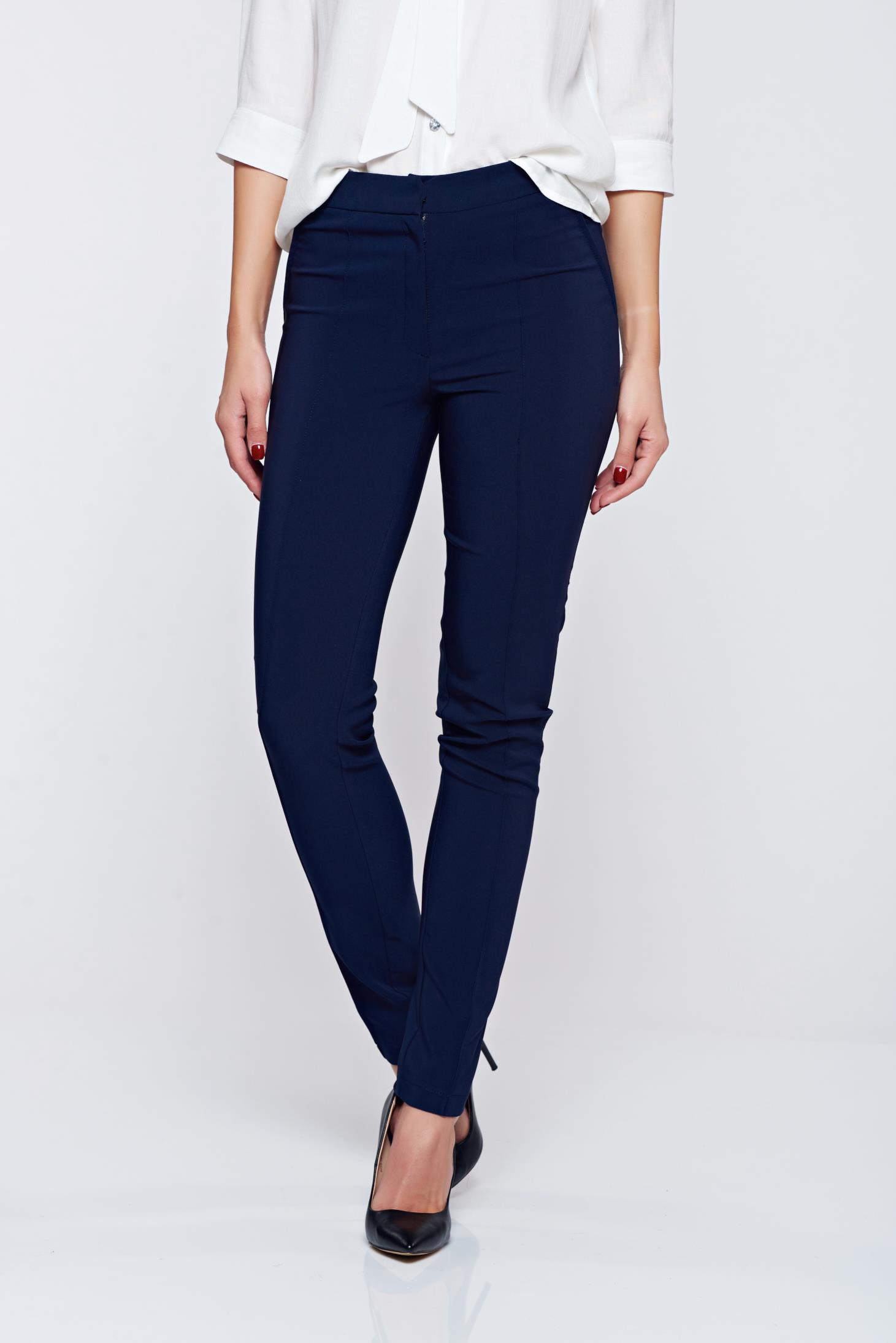 Pantaloni LaDonna albastru-inchis office conici cu buzunare