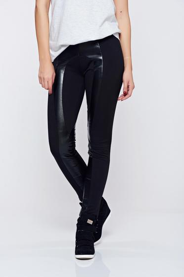 PrettyGirl black casual tights with faux leather details