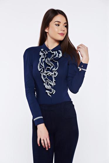 Fofy darkblue office elegant body slightly elastic cotton