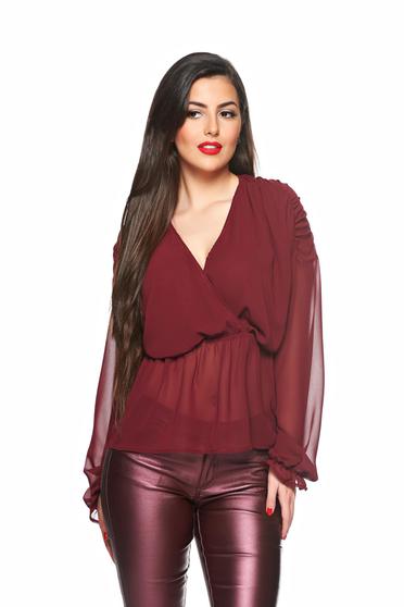 Daniella Cristea elegant voile fabric burgundy women`s blouse elastic waist