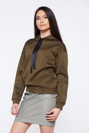 PrettyGirl darkgreen casual coat zipper accessory
