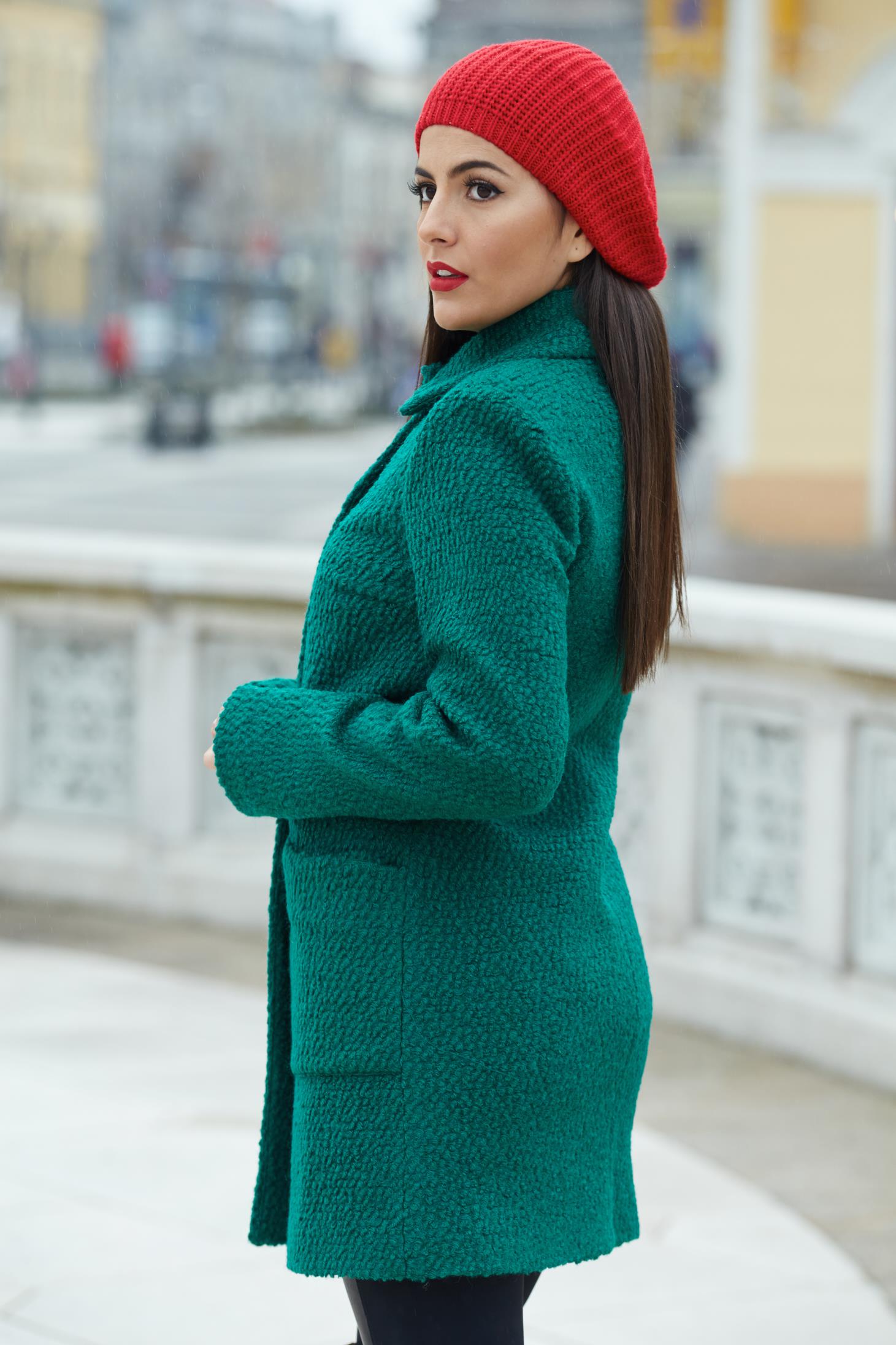Palton LaDonna verde din lana cu buzunare 2 - StarShinerS.ro