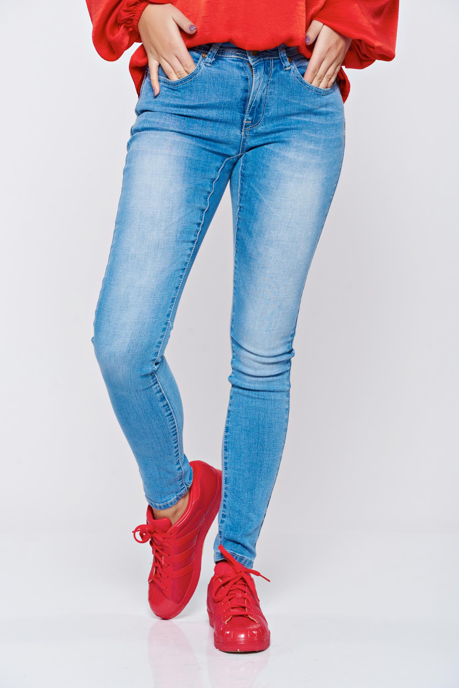 Blugi casual cu talie medie Top Secret albastri deschis cu buzunare