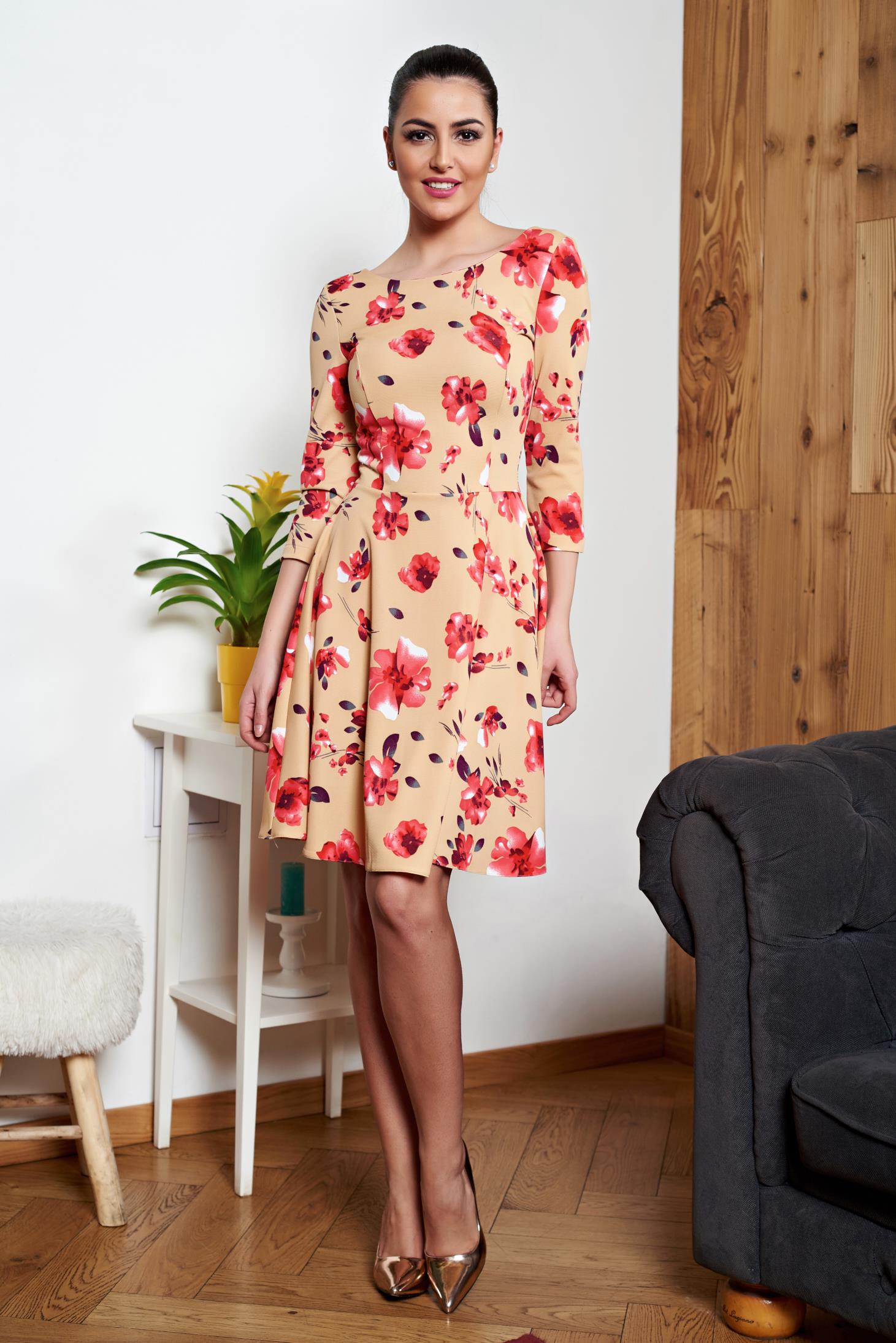 Rochie de zi in clos crem StarShinerS cu imprimeu floral