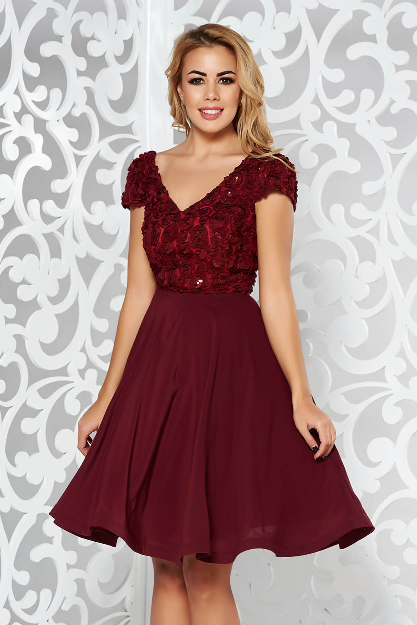 Burgundy short hot sale sleeve dress