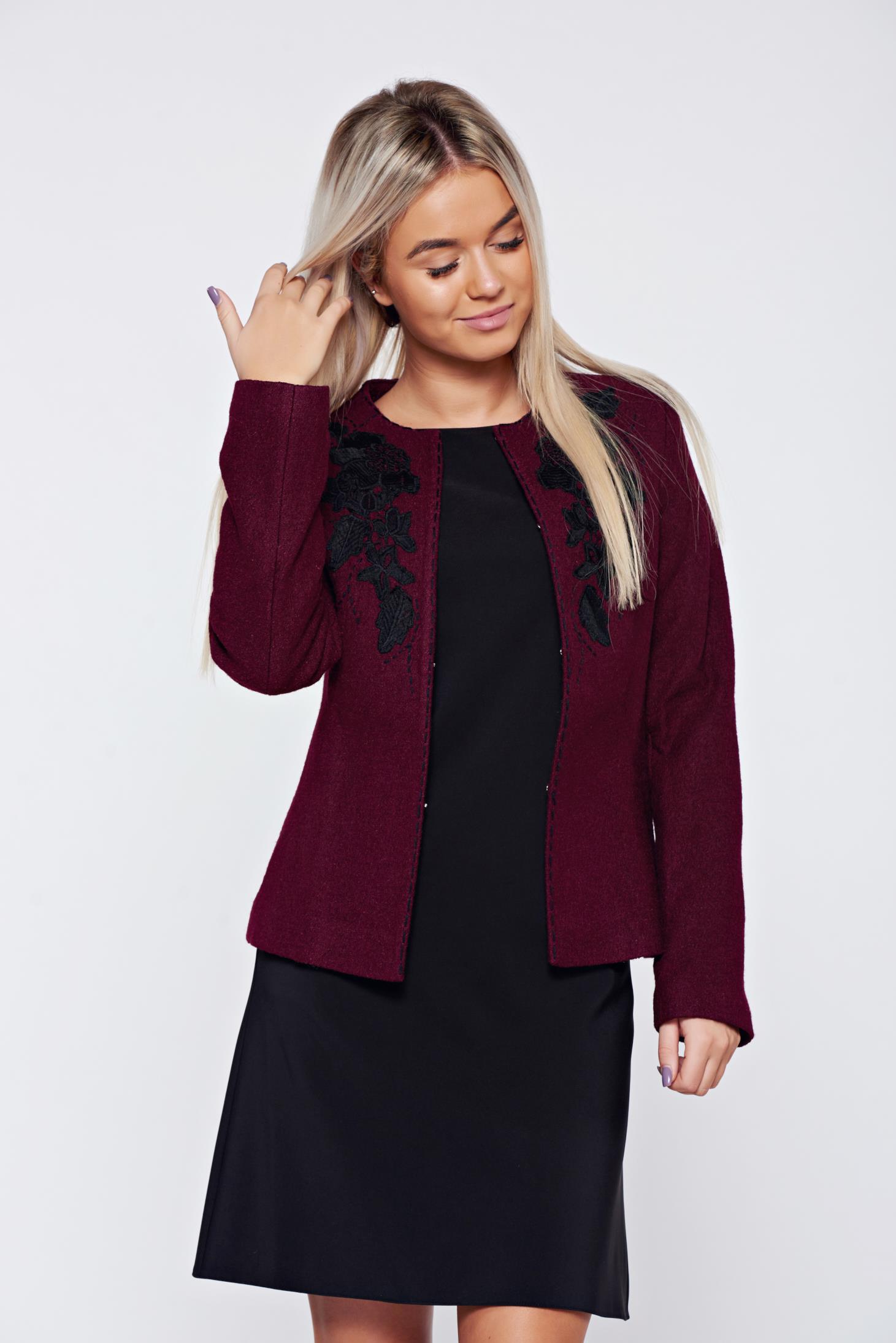 Sacou LaDonna visiniu elegant brodat cu maneca lunga