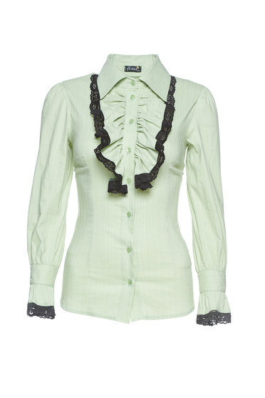 Artista lightgreen office women`s shirt with lace details with ruffle details