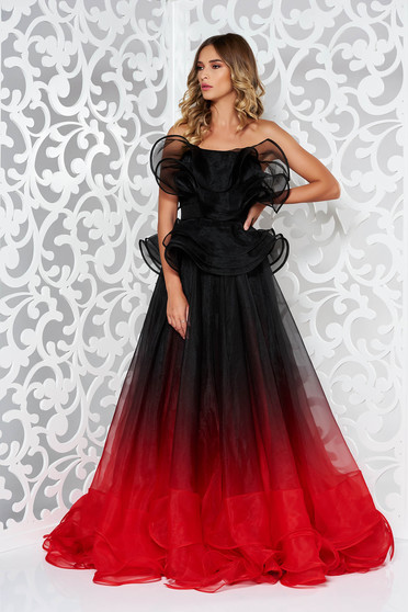 Ana Radu red dress luxurious with inside lining with ruffle details from veil fabric