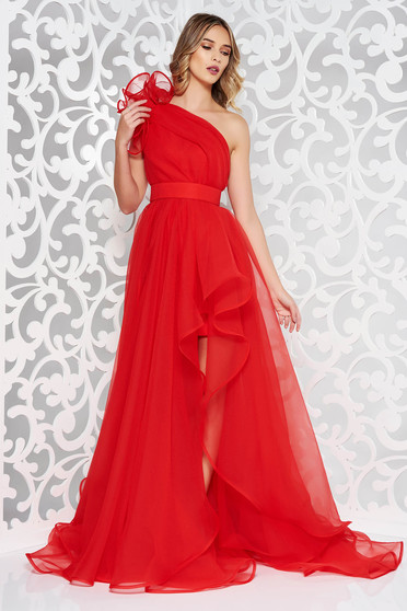 One shoulder Ana Radu red evening net dress