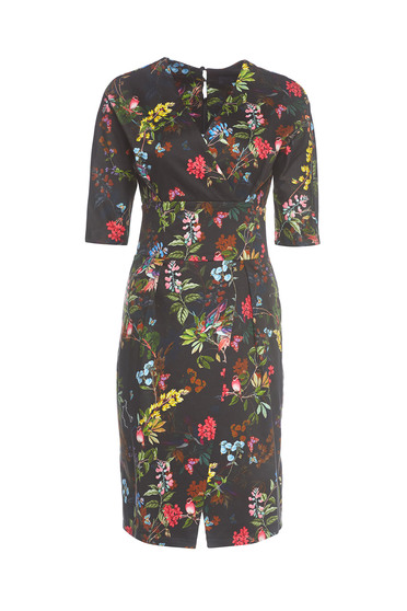Wrap around PrettyGirl black daily dress with floral print