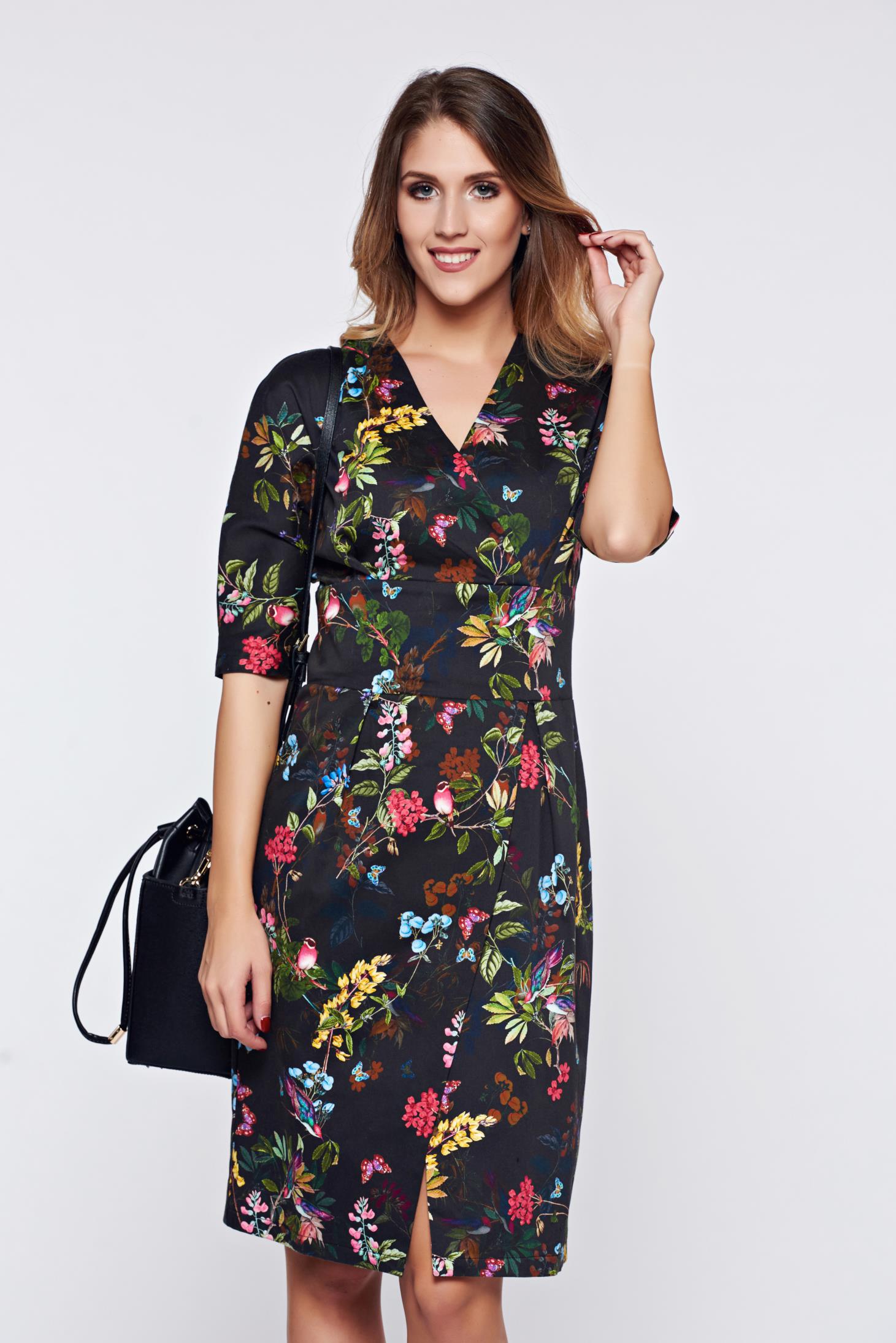 Wrap around PrettyGirl black daily dress with floral print