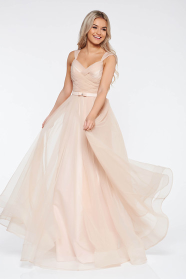 Ana Radu peach evening dresses dress with braces accessorized with tied waistband