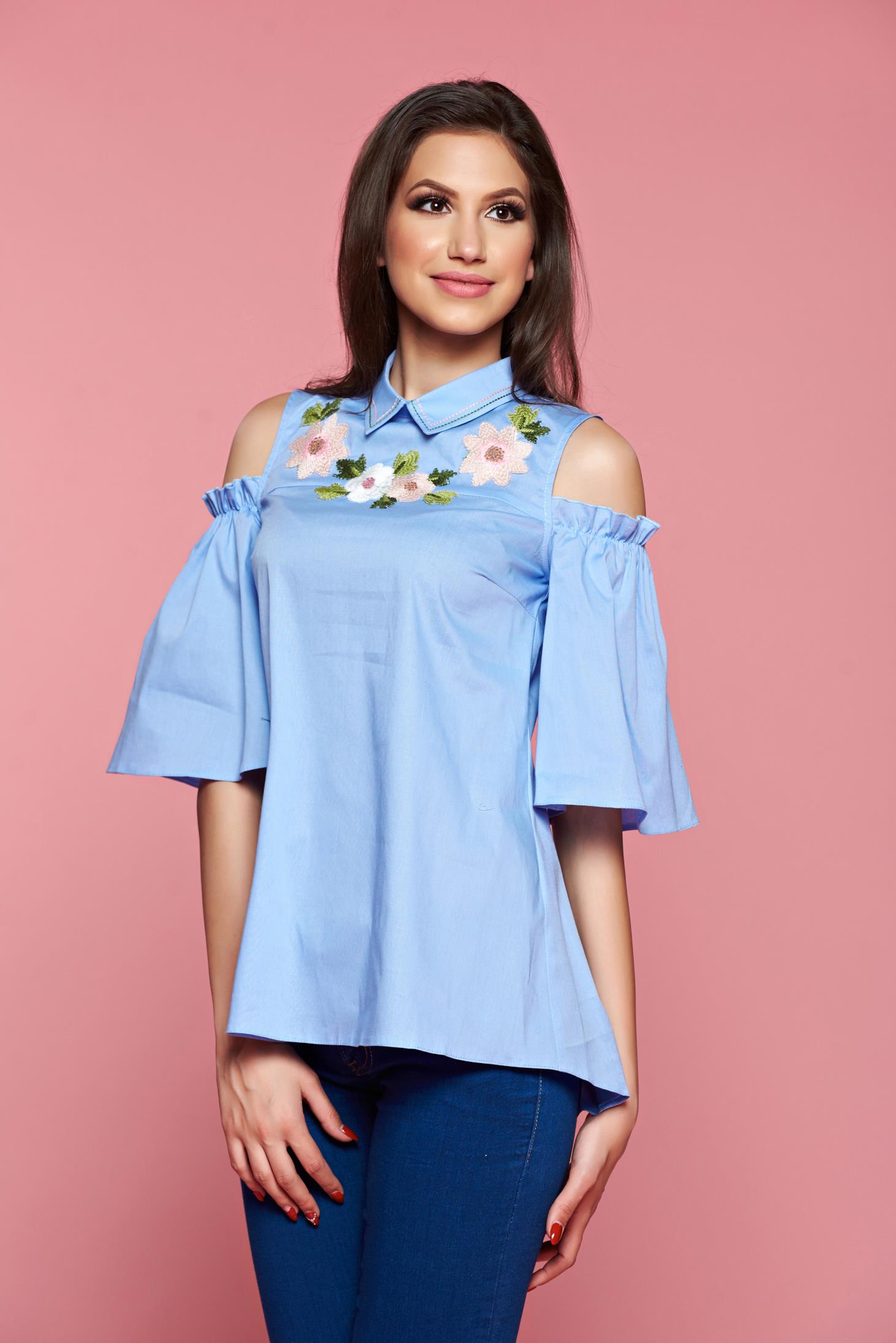 LaDonna lightblue both shoulders cut out women s shirt with