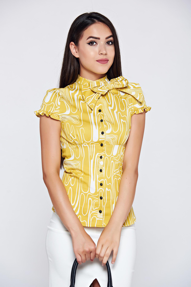 Fofy lightgreen short sleeve women`s shirt bow shaped accessory