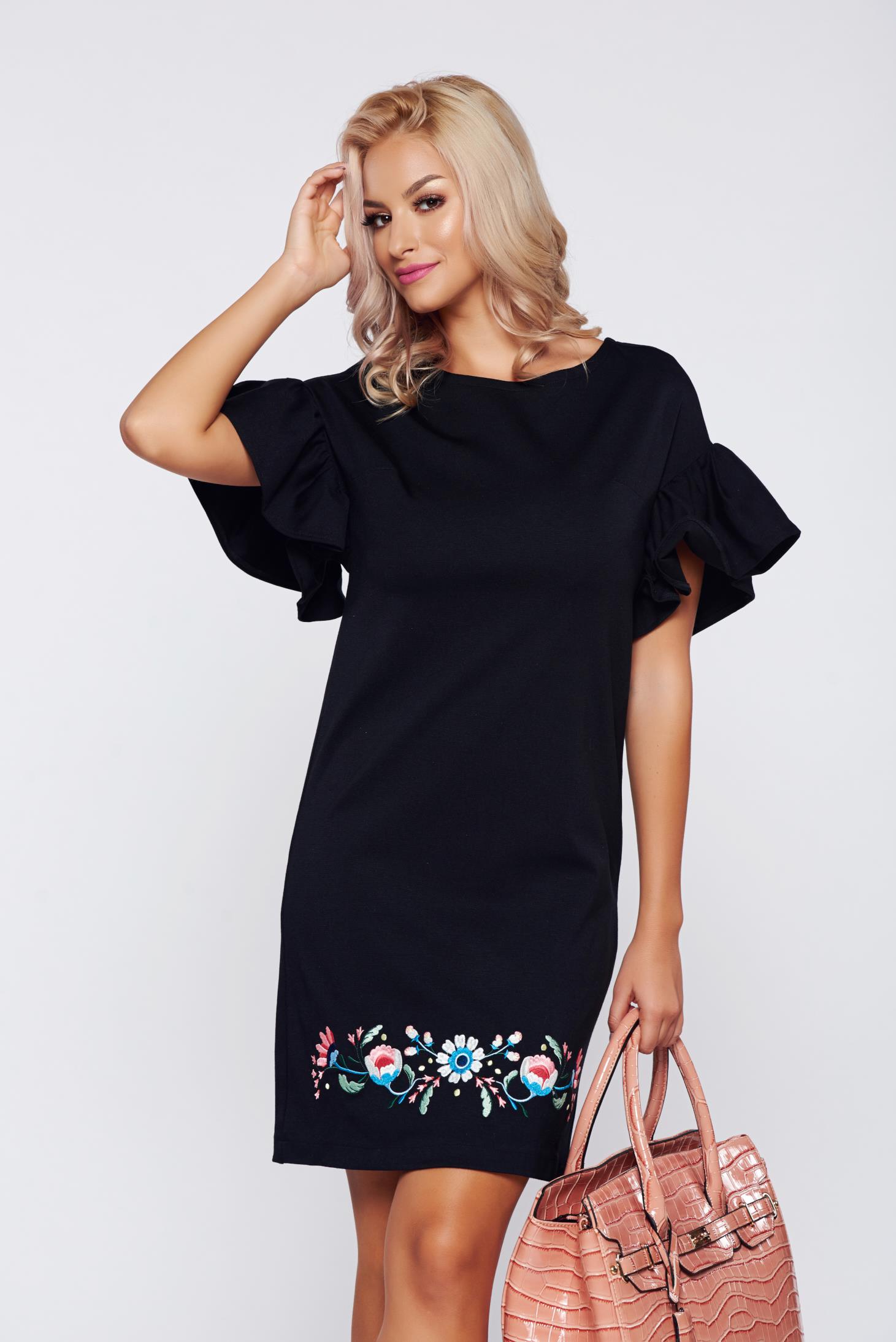 Rochie StarShinerS neagra eleganta brodata cu maneci clopot