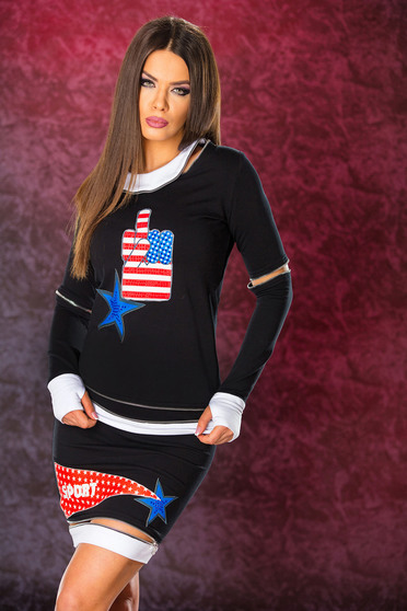 Ocassion black casual set with zipper accessory