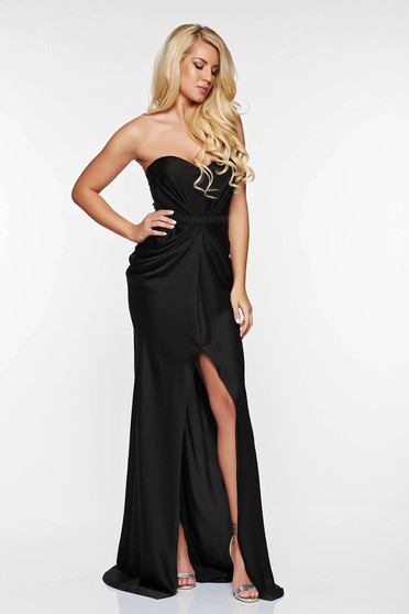 Ana Radu asymmetrical black dress with push-up bra from wrinkled fabric