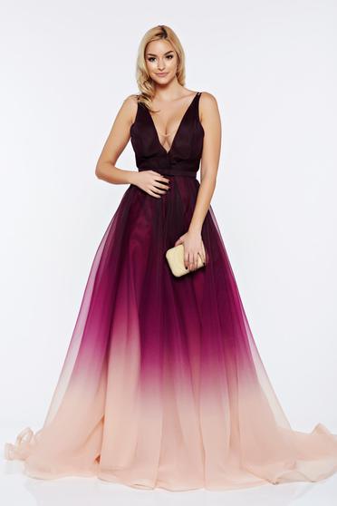 Ana Radu long purple evening dress with v-neckline