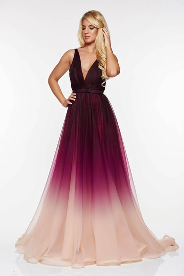 Ana Radu long purple evening dress with v-neckline