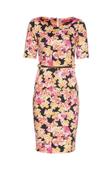 PrettyGirl lightpink pencil dress accessorized with belt with floral prints