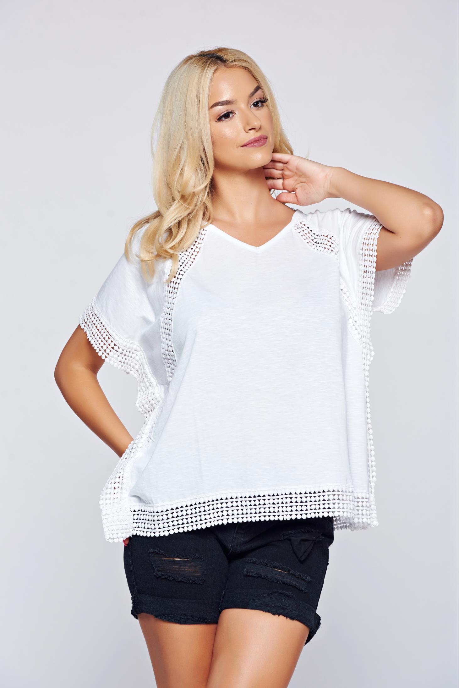 Bluza dama Top Secret alba cu croi larg din bumbac